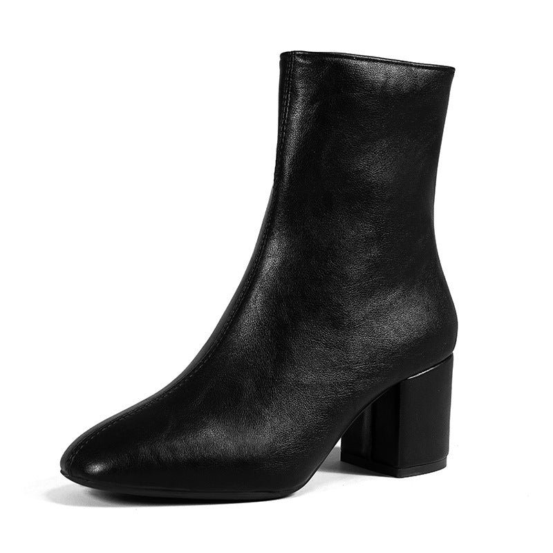 Stiefel mit klobigem Absatz und spitzer Zehenpartie und seitlichem Reißverschluss, modischer Stiefel bis zur Mitte der Wade für Damenschuhe