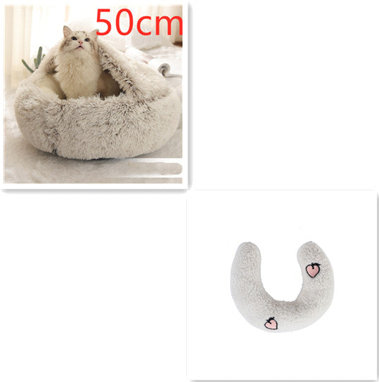 2 en 1 Lit pour chien et chat Lit d'hiver pour animaux de compagnie Lit rond en peluche Lit chaud Maison douce longue en peluche Produits pour animaux de compagnie