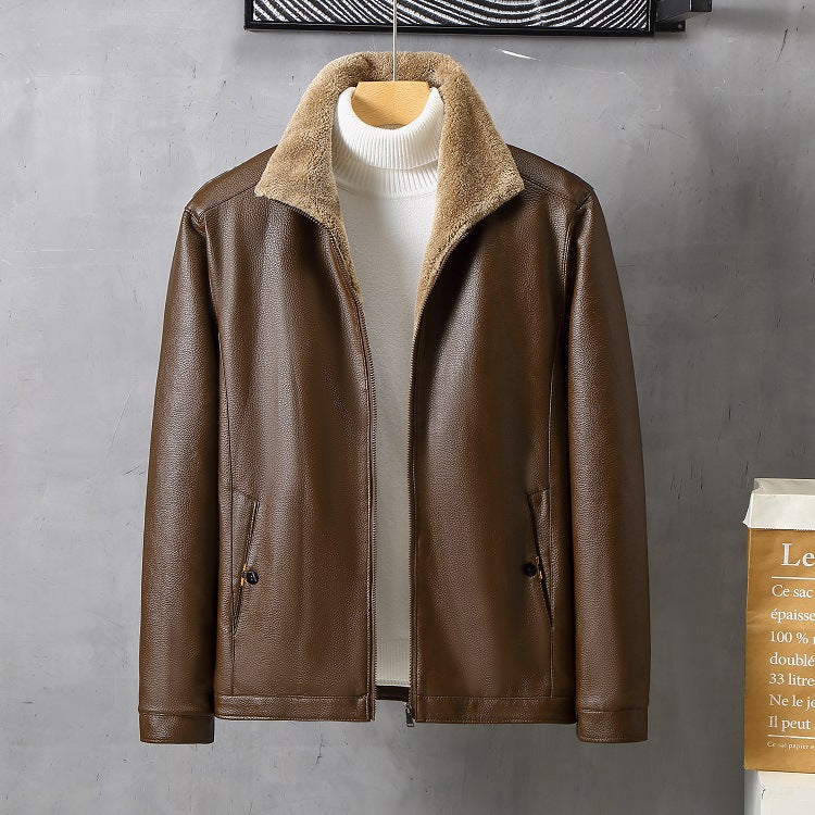Manteau rembourré en cuir polaire à revers pour homme