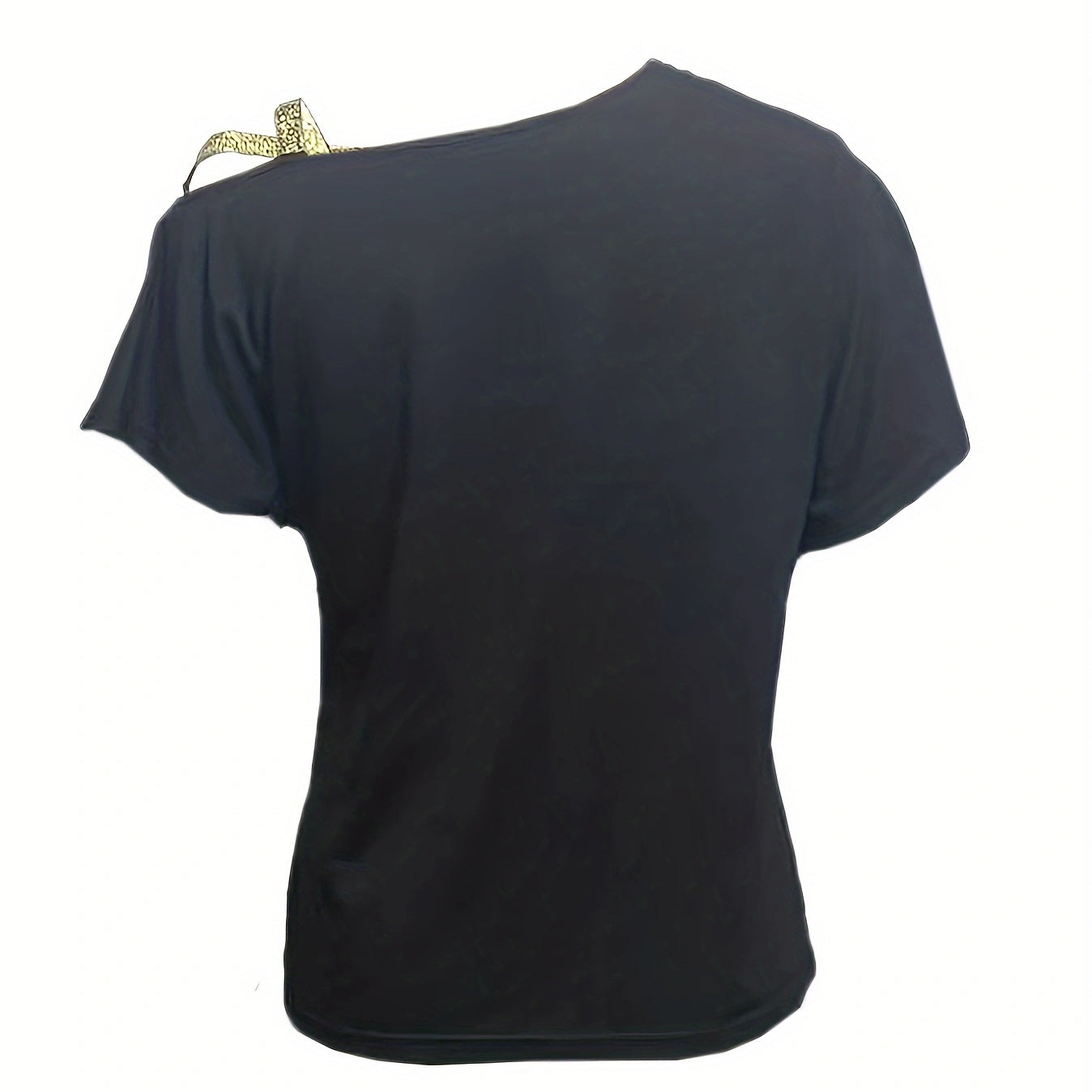Damen T-Shirt mit Pailletten und goldenen Schulterträgern, schulterfrei, gekreuzt, schulterfrei, kurzärmelig, zum Binden 
