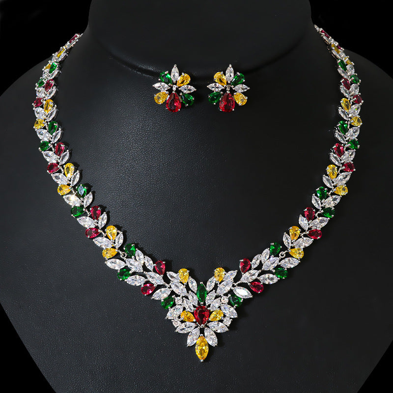 Braut Zirkon Schmuck Halskette Ohrring Set