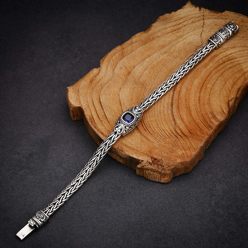 Bracelet en argent sterling 925 tissé à la main avec zircon bleu