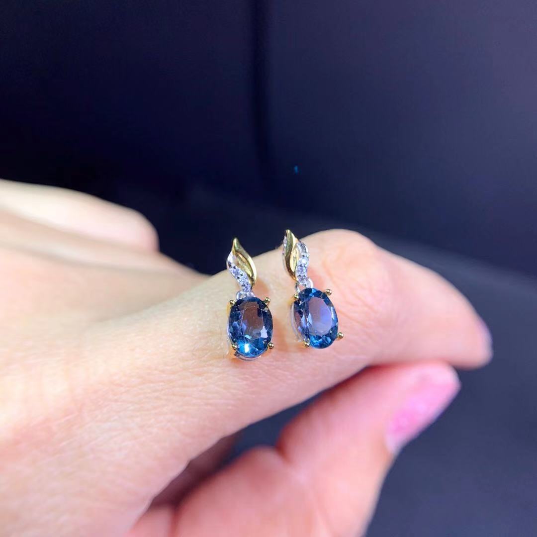 Natürliche London Blue Topas 925 Sterling Silber Ohrringe