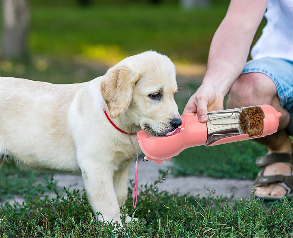 Bouteille d'eau pour animaux de compagnie, gamelle, rangement de sacs poubelles, portable pour voyage en extérieur, bouteille d'eau 3-en-1 pour chien