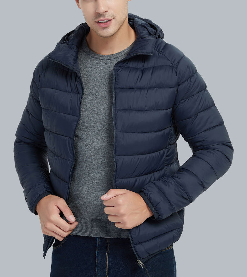 Herren Leichter Kapuzenmantel Winter Warme Einfarbige Reißverschlussjacke Modische Tragbare Oberbekleidung