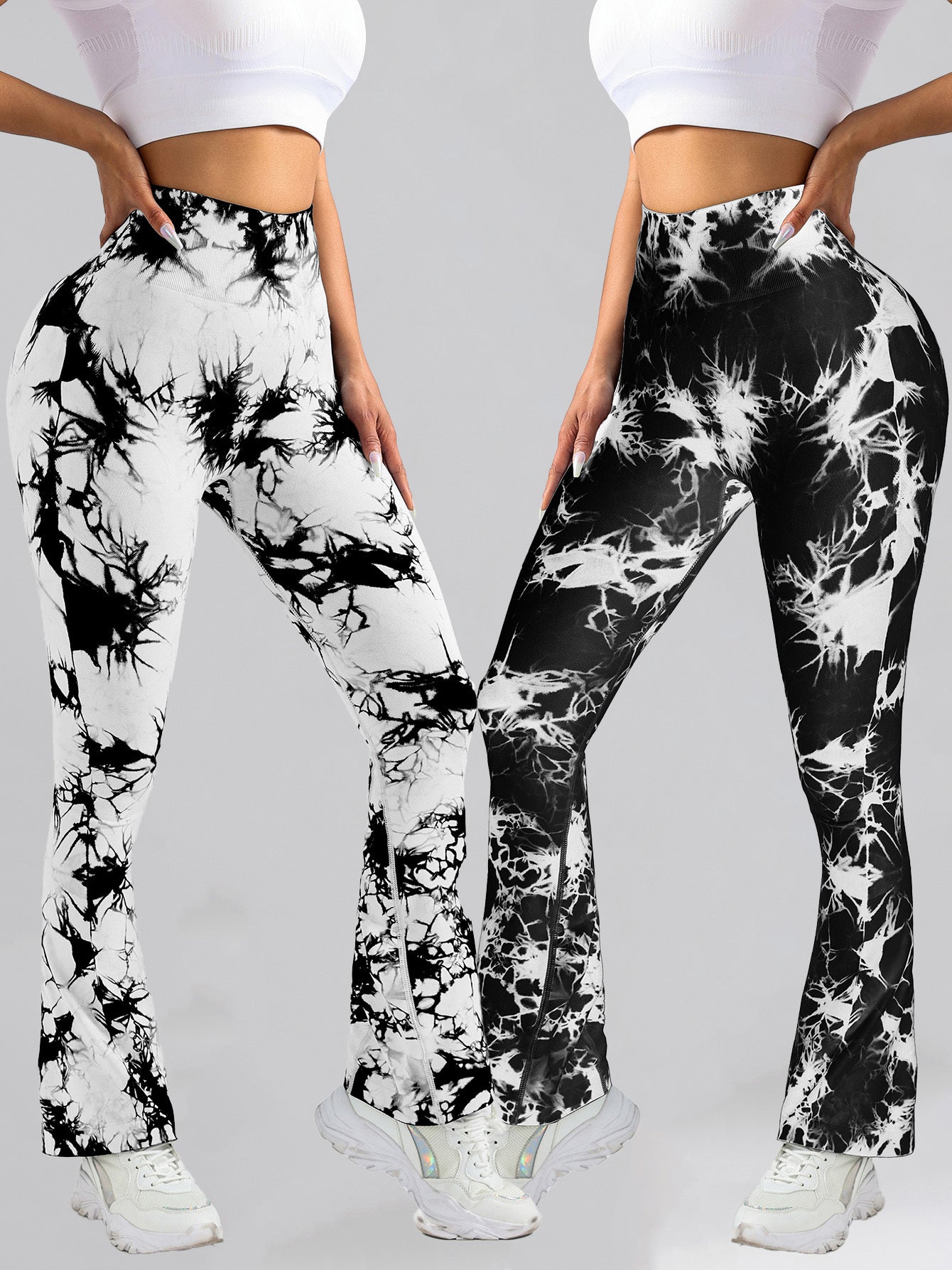 2er-Pack Batik-Leggings mit hoher Taille, ausgestellt, Po-Lifting, Fitness, Sport, Yoga, Schlaghosen für Damen, Workout-Leggings für Damen, nahtlose Leggings zum Kneten des Po-Liftings
