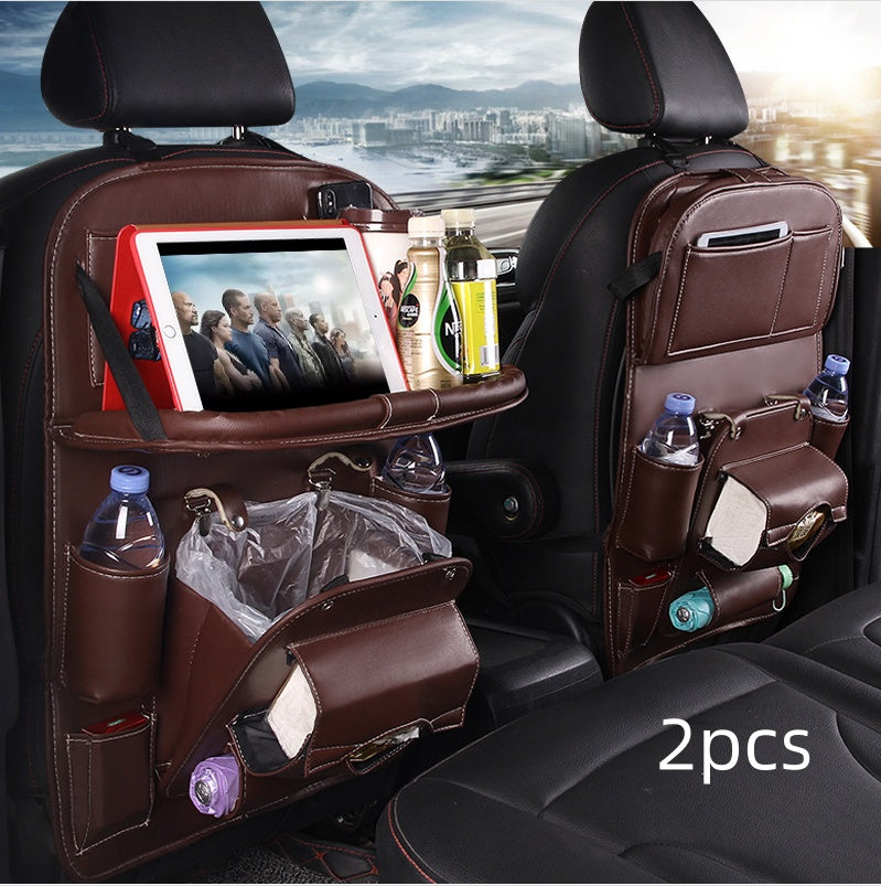 Trendy Pu Leather Car Storage Bag Multifunction Seat Back Tray Hangin