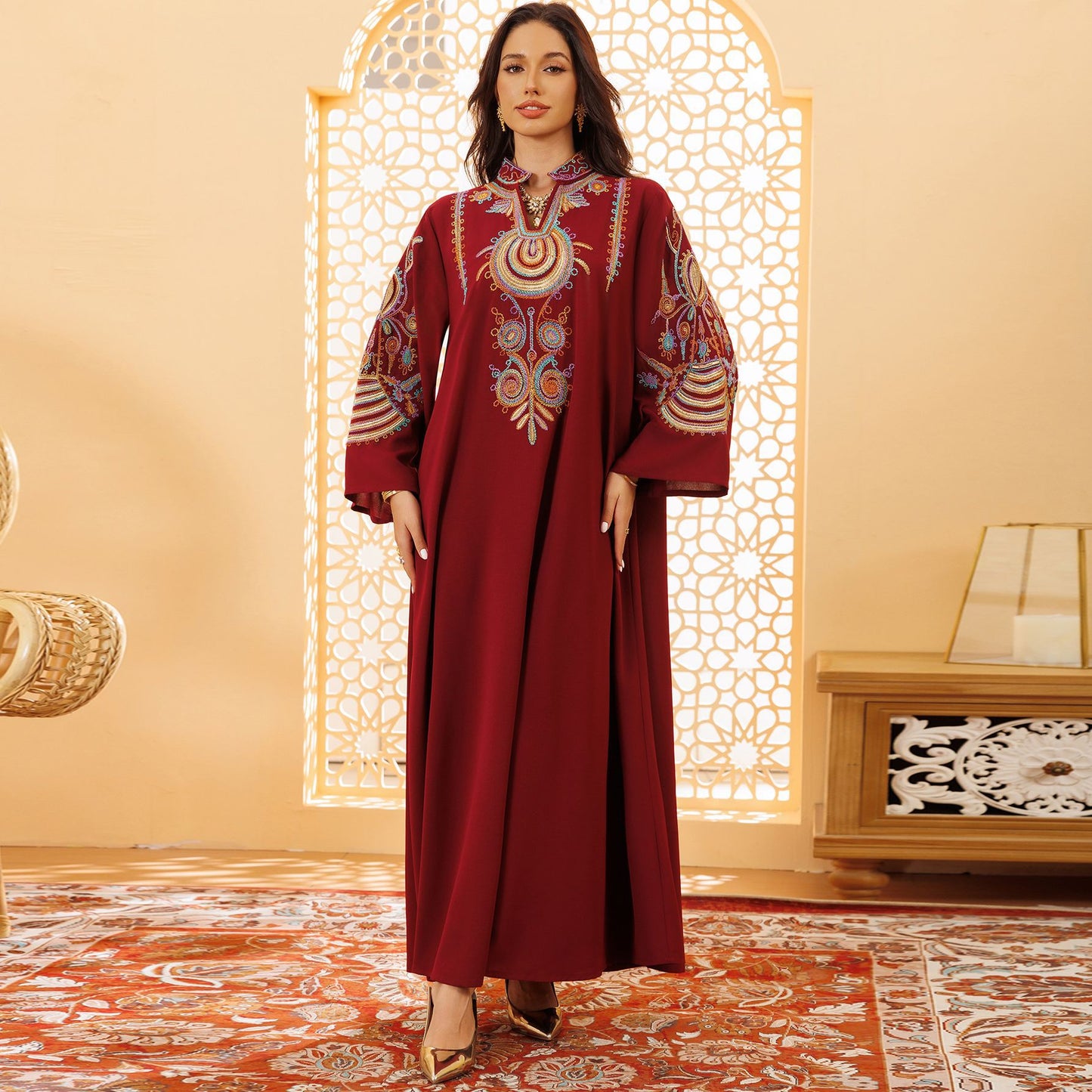 Besticktes Seil besticktes muslimisches Pulloverkleid für Damen