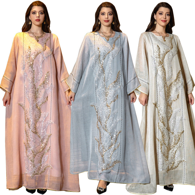 Stylish Muslim Robe Sequined Embroidery Dress for Everyday Wear