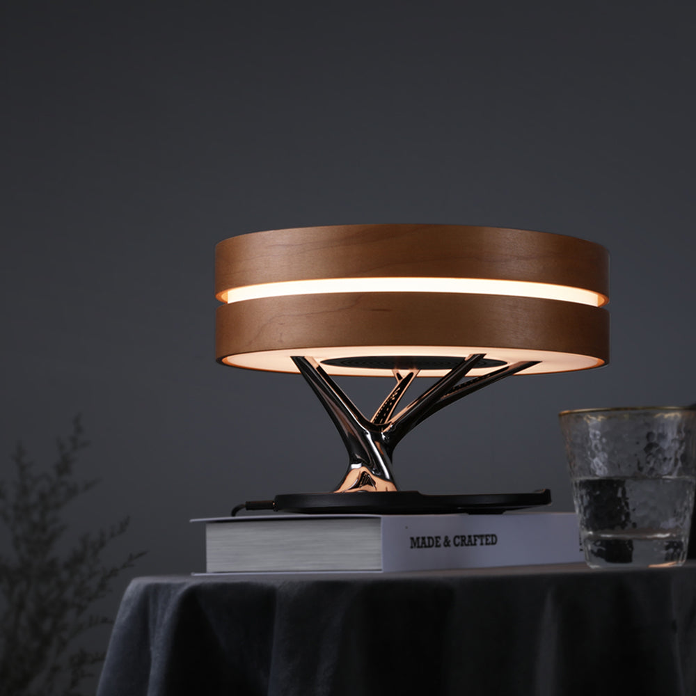 Lampe de chevet connectée intelligente et ronde avec haut-parleur Bluetooth, arbre lumineux LED WiFi et chargeur sans fil pour salon