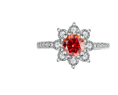 Sterling Silver 925 Moissanite Ring Female Flower Diamond