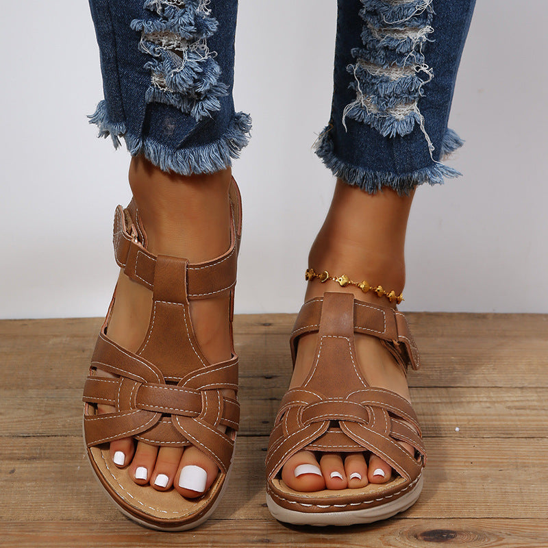 Römische Schuhe Damen Klettverschluss Knöchelriemen Sandalen Sommer Plateau Sandalen