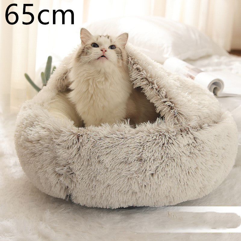 2 en 1 Lit pour chien et chat Lit d'hiver pour animaux de compagnie Lit rond en peluche Lit chaud Maison douce longue en peluche Produits pour animaux de compagnie