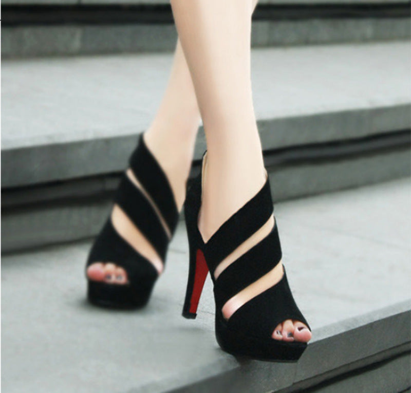 Sexy Fischmaul Wildleder High Heels Rom Sandalen