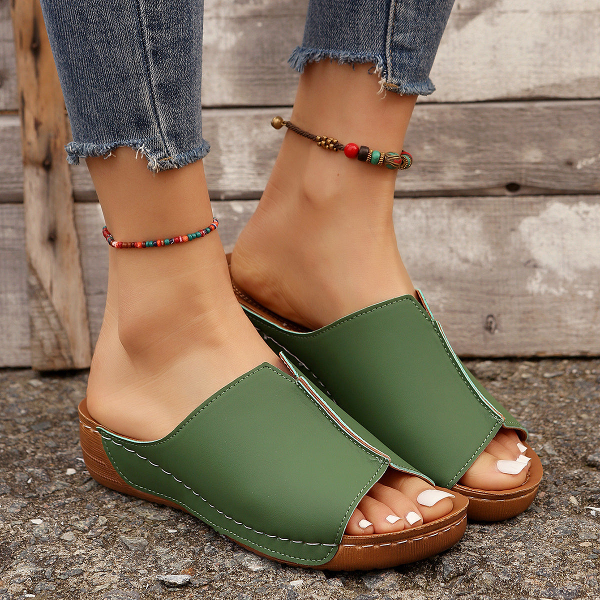 Fashion Solid Wedges Sandalen Sommer Casual Peep-Toe Hausschuhe Outdoor Dicke Sohle Erhöhung Slides Schuhe Frauen