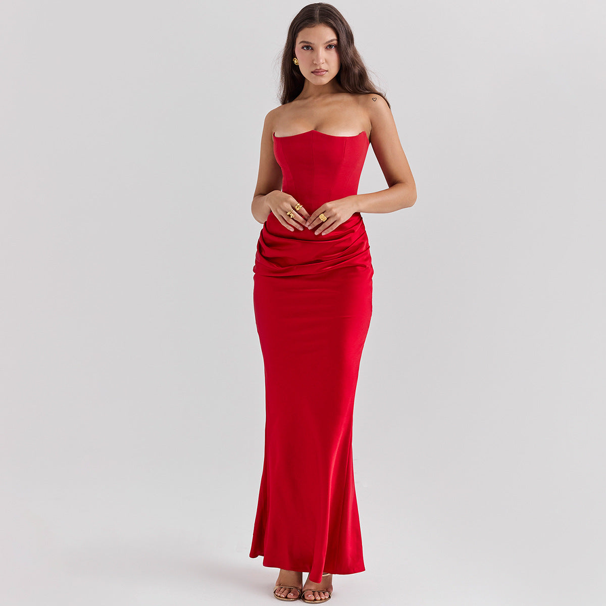 Schlankes Tube Top Maxikleid, sexy, modisch, Bandeau, rückenfrei, Party-Abendkleider für Damen