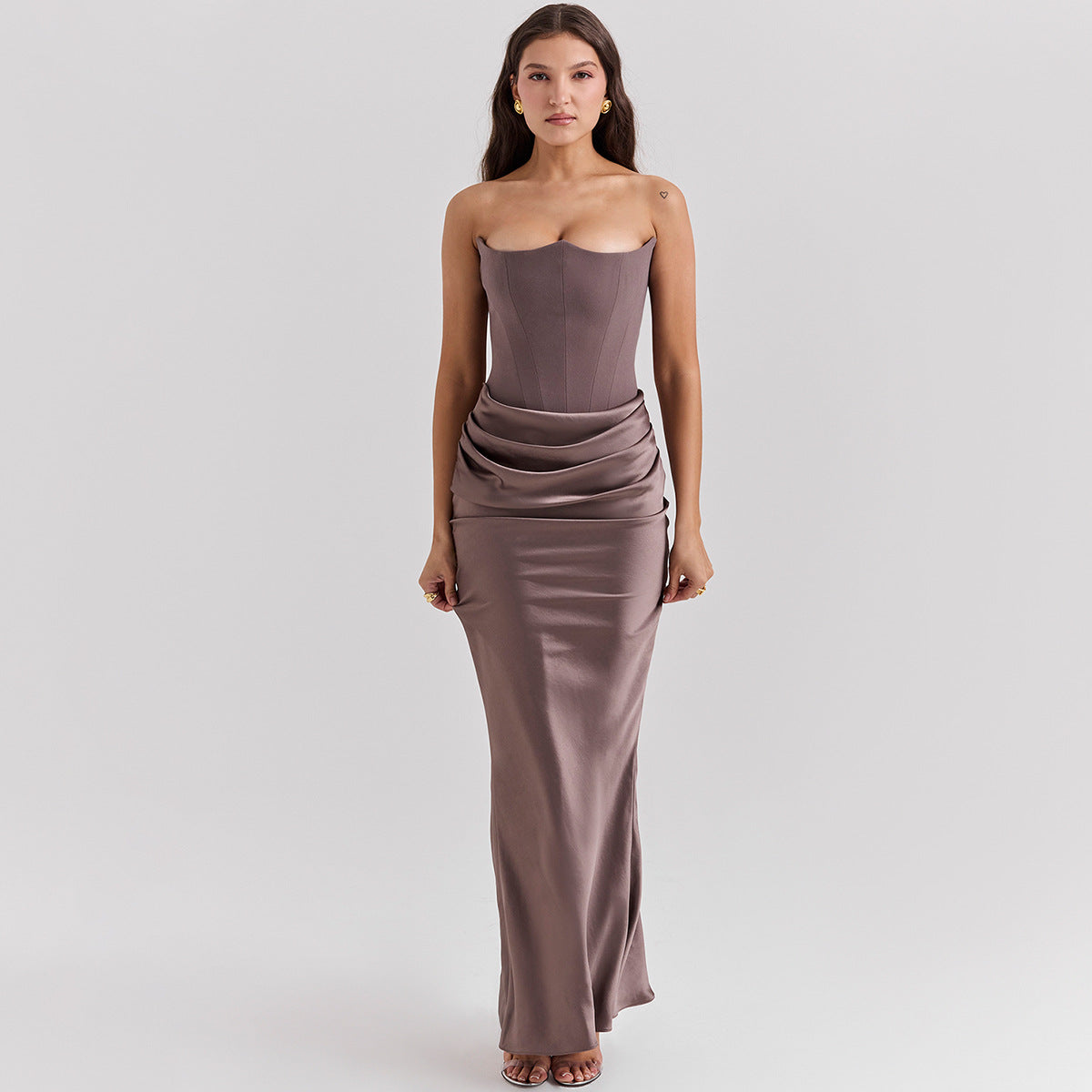 Schlankes Tube Top Maxikleid, sexy, modisch, Bandeau, rückenfrei, Party-Abendkleider für Damen