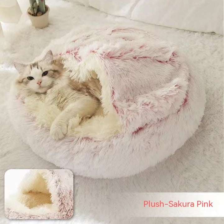 2 en 1 Lit pour chien et chat Lit d'hiver pour animaux de compagnie Lit rond en peluche Lit chaud Maison douce longue en peluche Produits pour animaux de compagnie