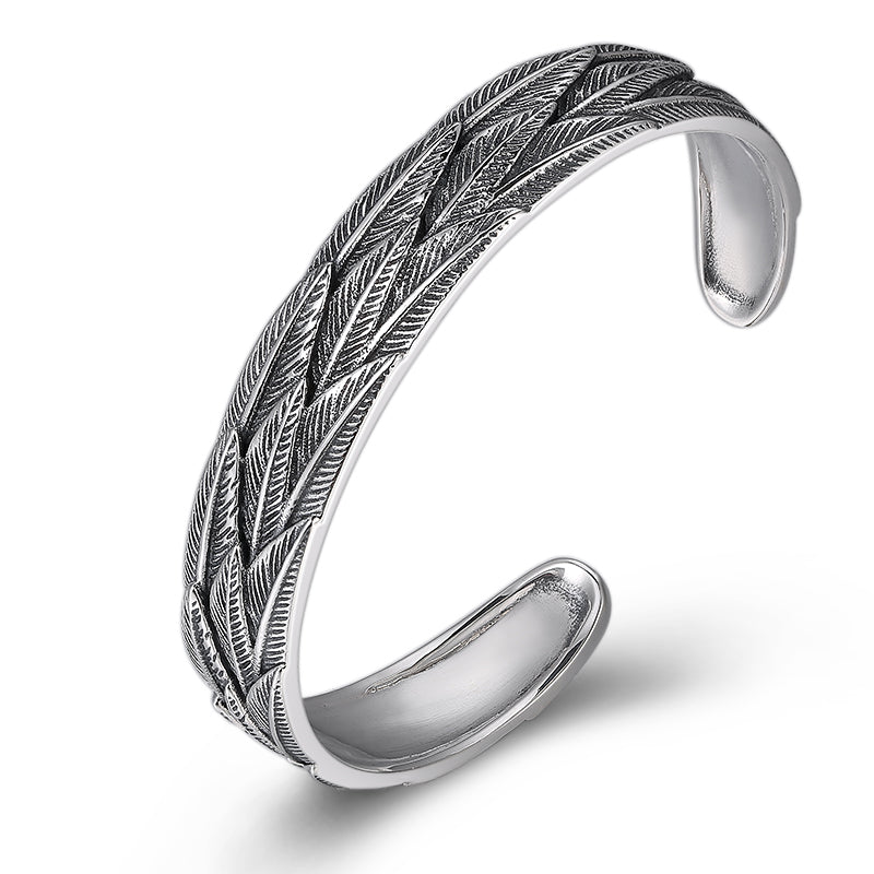 Trendy Silver Jewelry Sterling Feather Bracelet
