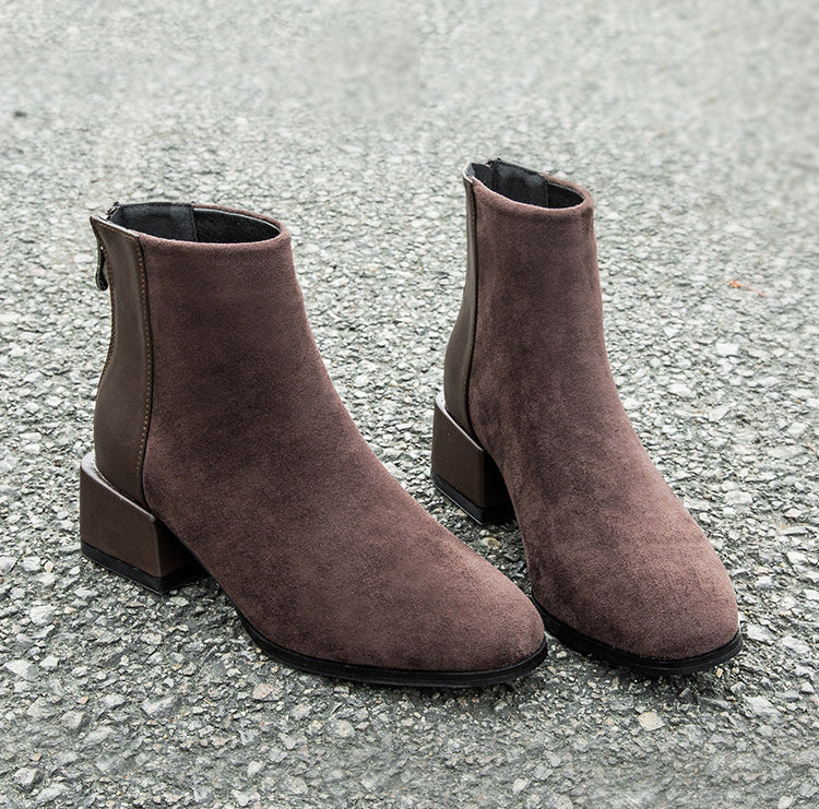 Retro Square Heel Spitzschuh Stiefeletten Mode Vielseitig Chelsea Boot Damenschuhe