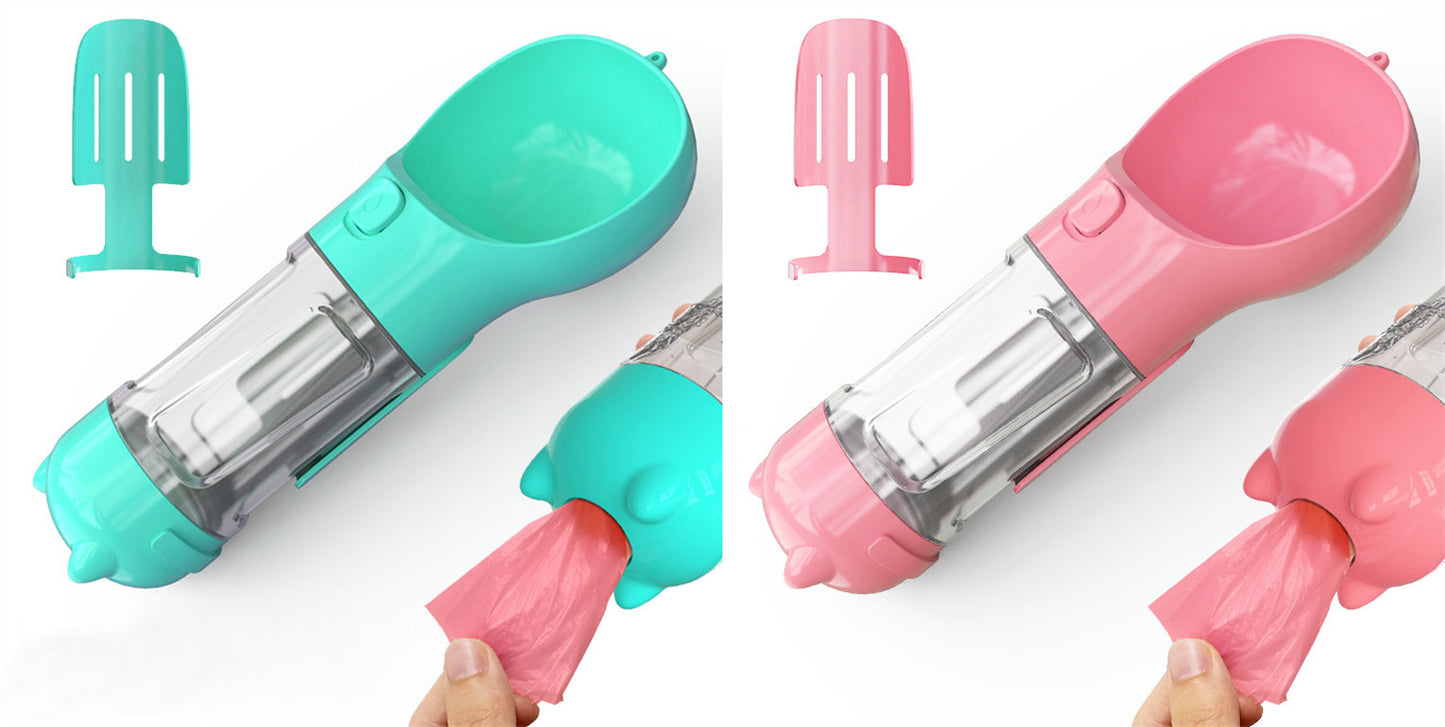 Bouteille d'eau pour animaux de compagnie, gamelle, rangement de sacs poubelles, portable pour voyage en extérieur, bouteille d'eau 3-en-1 pour chien