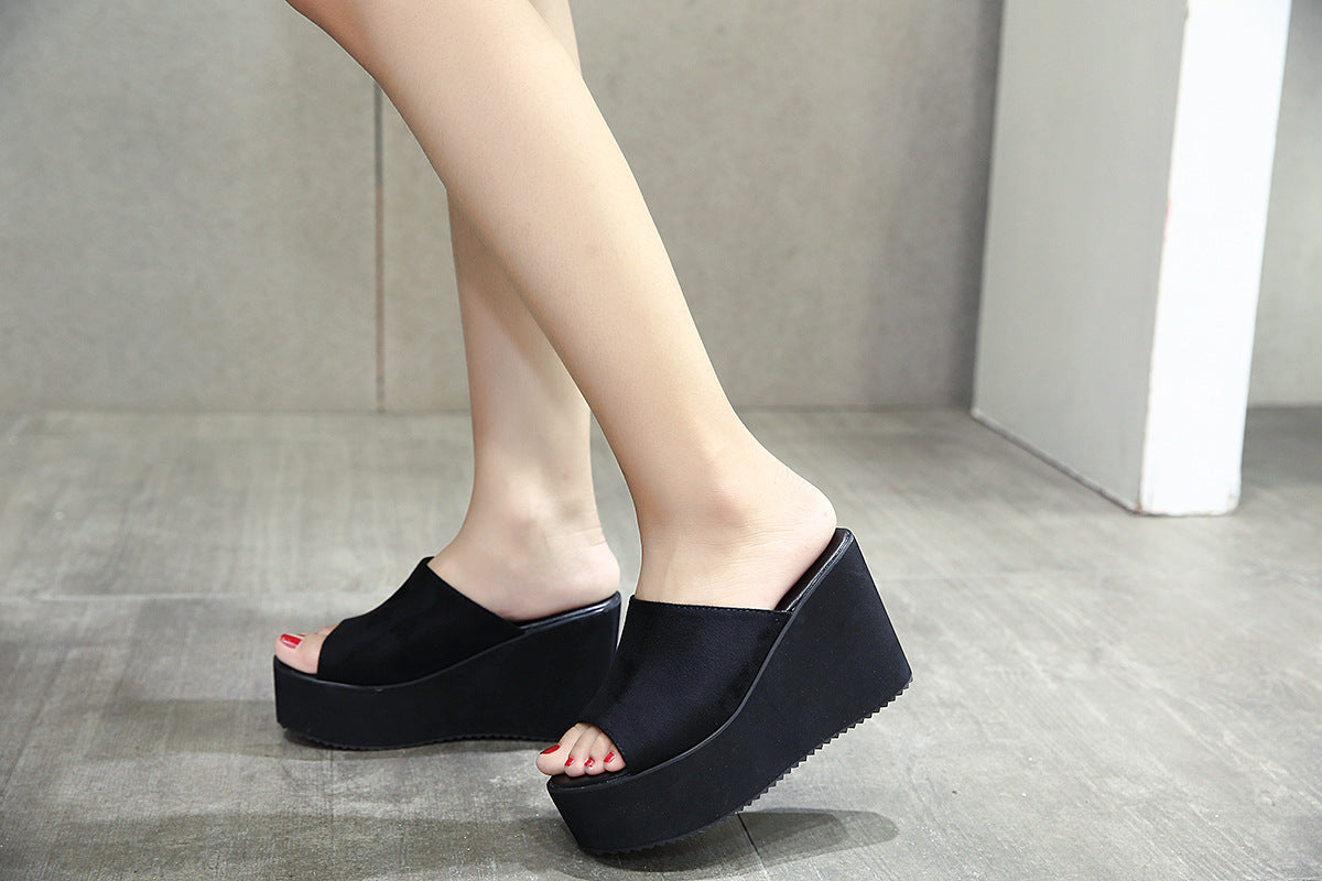 Chaussons confortables à talons hauts, sandales compensées, chaussures en daim pour femmes