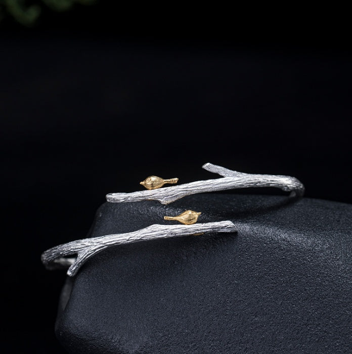 Silver fan bird branch s925 silver bracelet women
