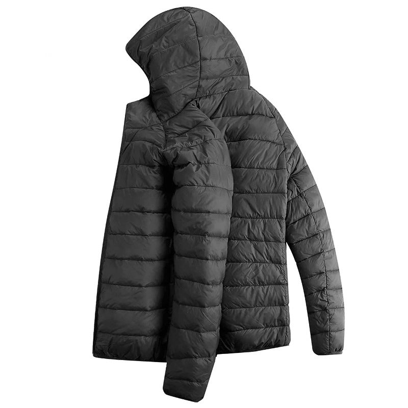 Herren Leichter Kapuzenmantel Winter Warme Einfarbige Reißverschlussjacke Modische Tragbare Oberbekleidung