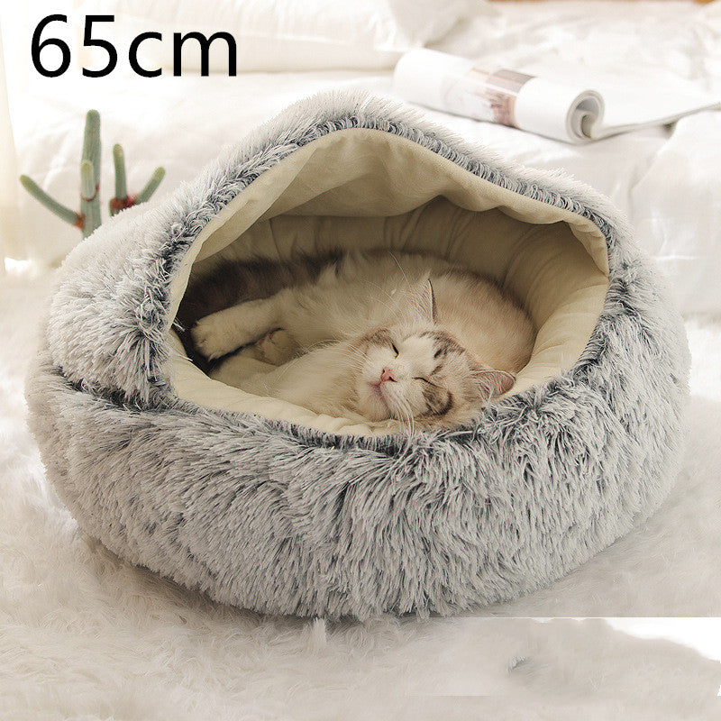 2 en 1 Lit pour chien et chat Lit d'hiver pour animaux de compagnie Lit rond en peluche Lit chaud Maison douce longue en peluche Produits pour animaux de compagnie
