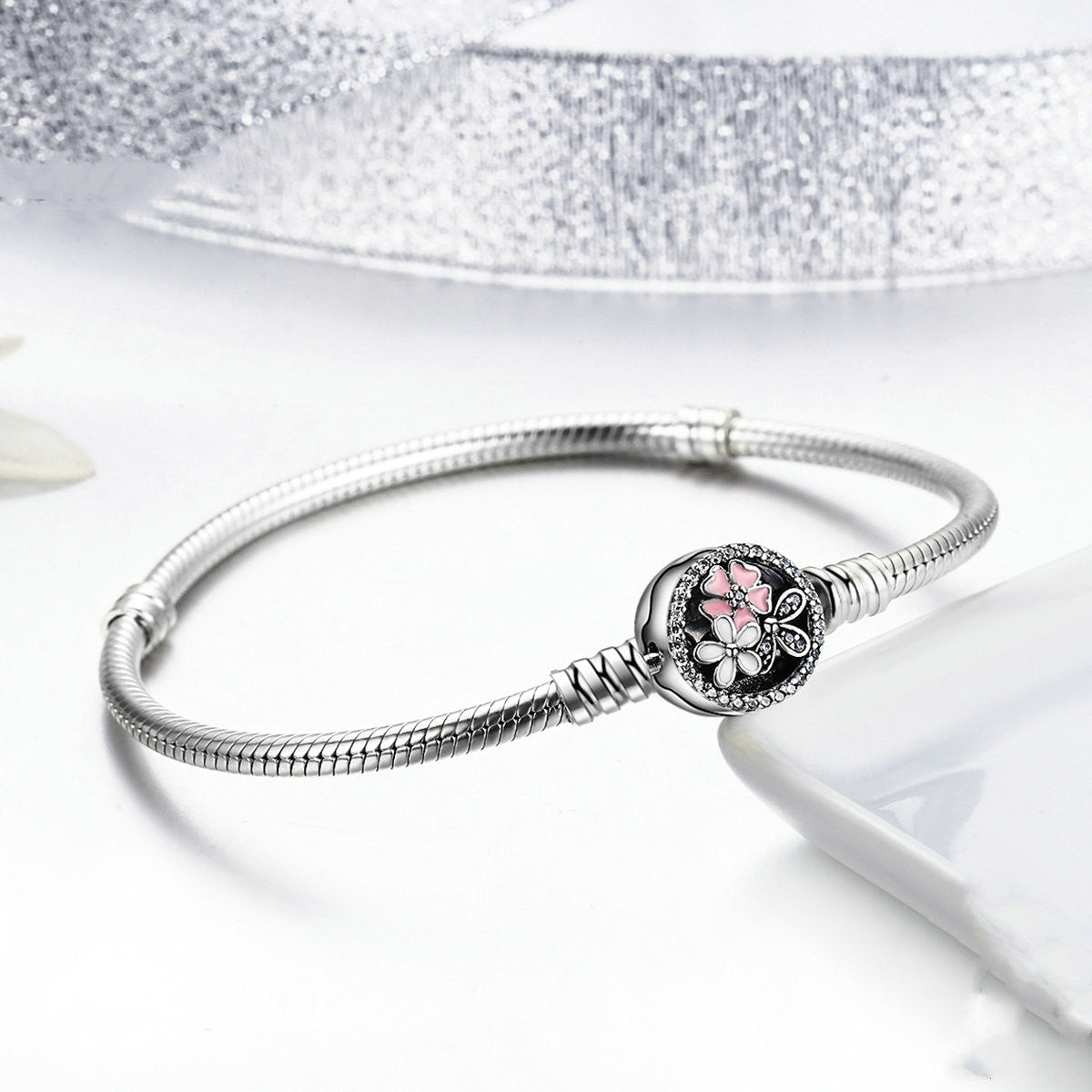 Poetisches Blumen S925 Silberarmband DIY Perlenarmband