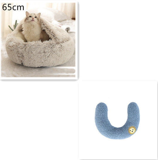 2 en 1 Lit pour chien et chat Lit d'hiver pour animaux de compagnie Lit rond en peluche Lit chaud Maison douce longue en peluche Produits pour animaux de compagnie