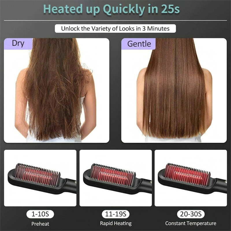 Nouveau peigne chaud lisseur 2 en 1 avec ion négatif et brosse à cheveux électrique double usage