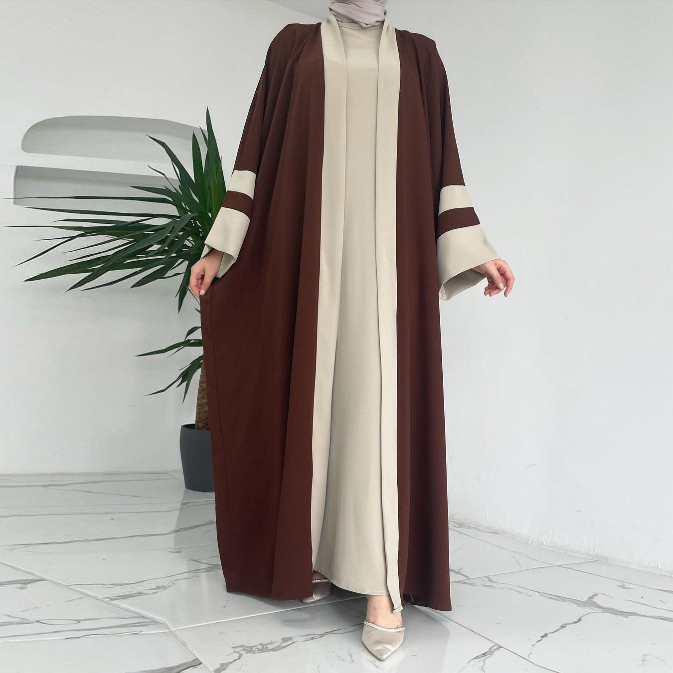 Stylish Women'S Muslim Long Dress Abaya Two Piece Suit for Everyday W