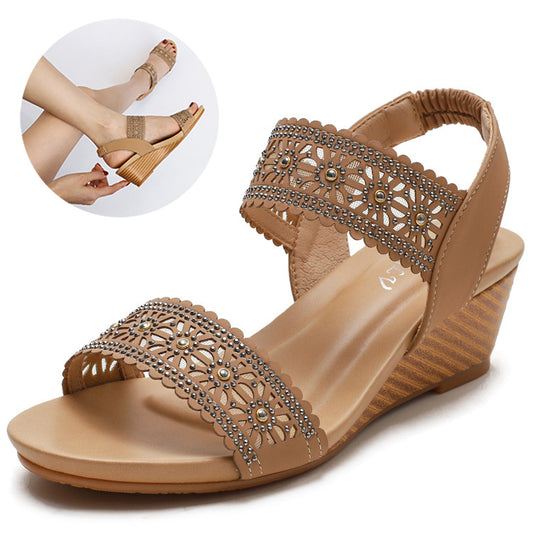 Blume Aushöhlen Sandalen Mit Strass Keile Schuhe Frauen