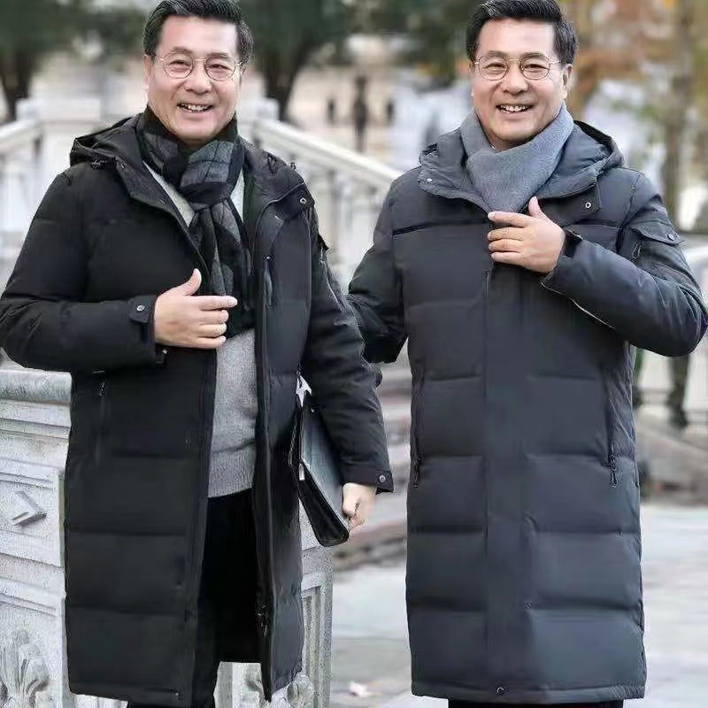 Winter verdickte lange Daunenjacke für Herren über dem Knie