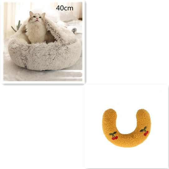 2 en 1 Lit pour chien et chat Lit d'hiver pour animaux de compagnie Lit rond en peluche Lit chaud Maison douce longue en peluche Produits pour animaux de compagnie