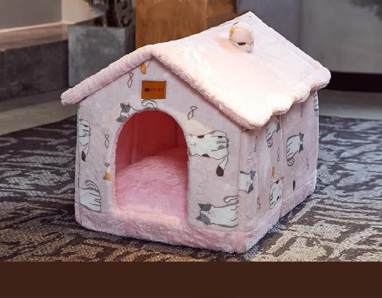 Niche pliable pour chien, lit pour chat, villa d'hiver, chenil, niche amovible, nid chaud, grotte fermée, canapé, fournitures pour animaux de compagnie