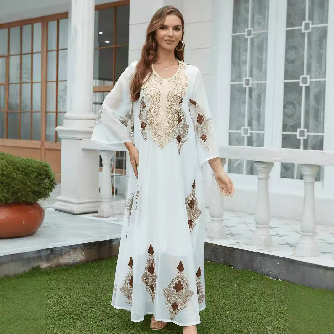 Muslim Embroidery Mesh Dress