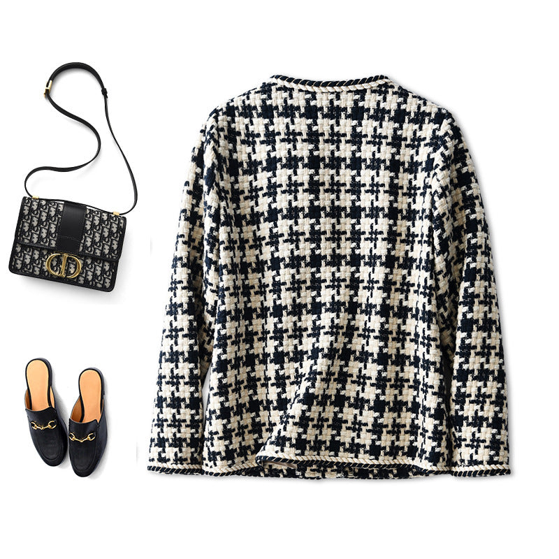 Stylish Houndstooth Small Fragrance Jacket Women Clothing for Everyda