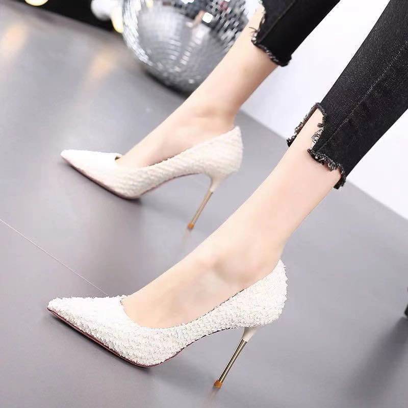 Neue weiße High Heels Damen Stiletto Spitz zulaufend