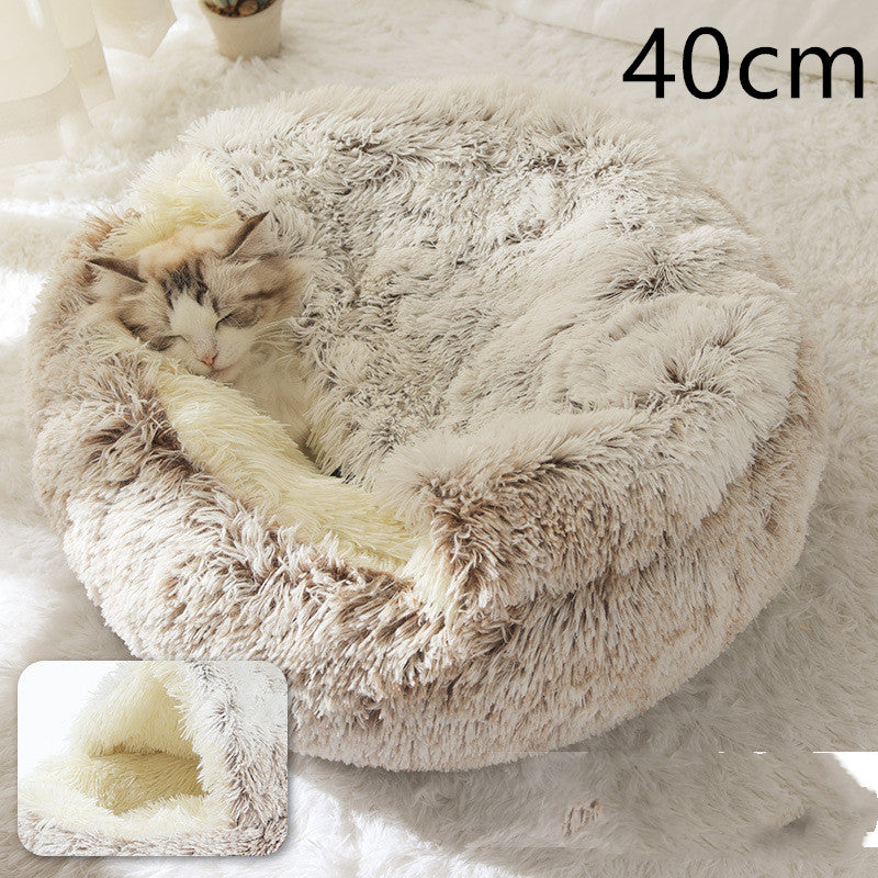 2 en 1 Lit pour chien et chat Lit d'hiver pour animaux de compagnie Lit rond en peluche Lit chaud Maison douce longue en peluche Produits pour animaux de compagnie