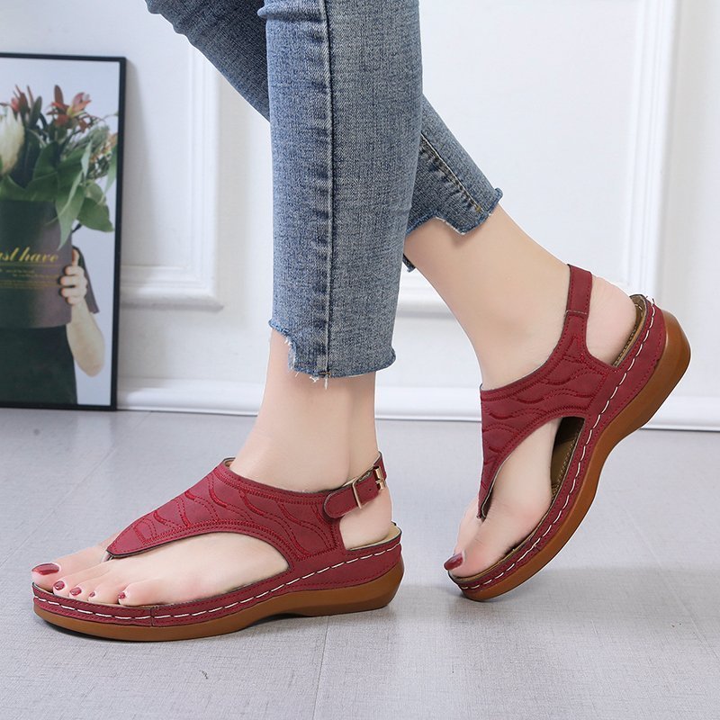 Lässige Sandalen Damen Keilabsatz Einfarbig Flip Flop Sandalen
