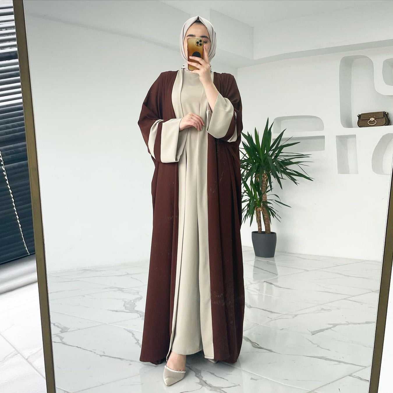 Stylish Women'S Muslim Long Dress Abaya Two Piece Suit for Everyday W