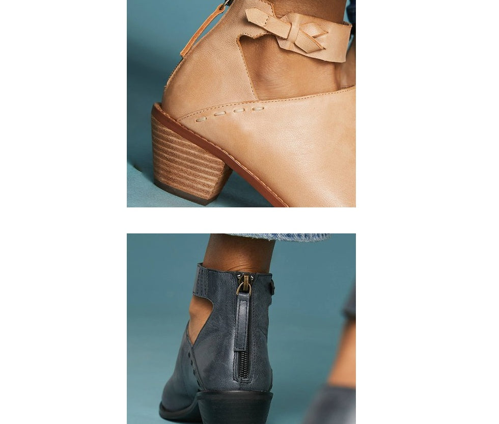 Frauen Cut Out Booties Schnalle Strap Zurück Zipper Leder Knöchel Casual Stiefel Weibliche Schuhe Calzado Mujer