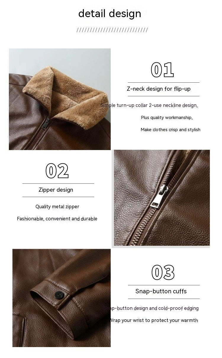 Manteau rembourré en cuir polaire à revers pour homme