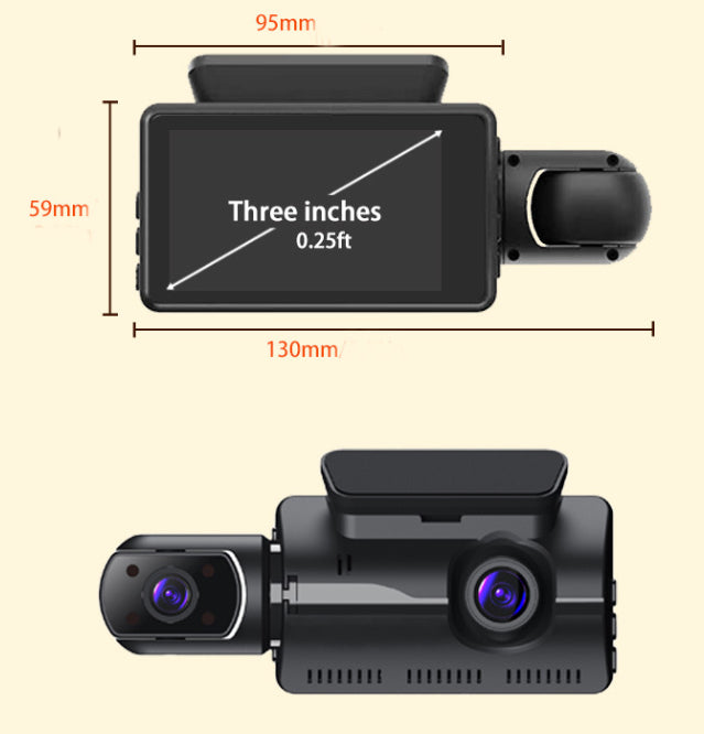 3-inch HD Night Vision Dash Cam With 3 Lenses For Cross-Border Use