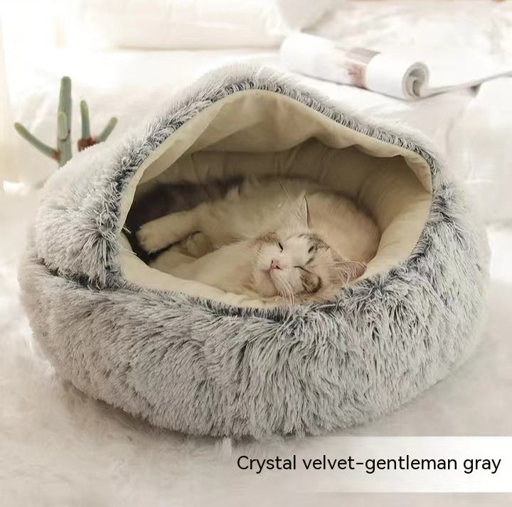 2 en 1 Lit pour chien et chat Lit d'hiver pour animaux de compagnie Lit rond en peluche Lit chaud Maison douce longue en peluche Produits pour animaux de compagnie