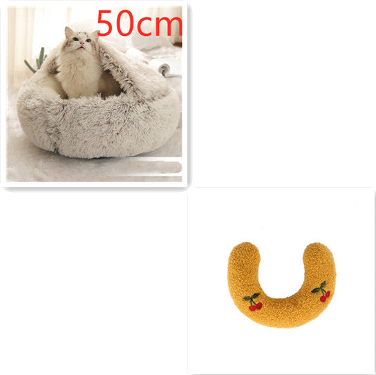 2 en 1 Lit pour chien et chat Lit d'hiver pour animaux de compagnie Lit rond en peluche Lit chaud Maison douce longue en peluche Produits pour animaux de compagnie