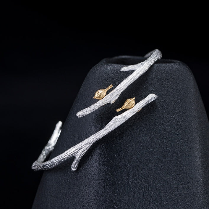 Silver fan bird branch s925 silver bracelet women