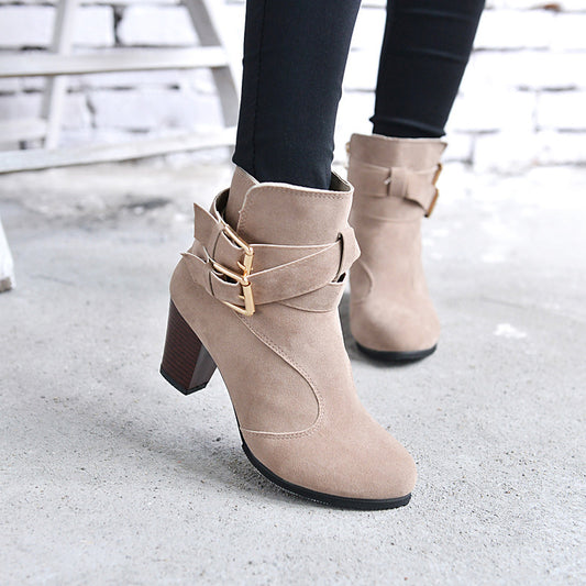 Winter Herbst Leder Casual Frauen High Heels Pumps Warme Stiefeletten